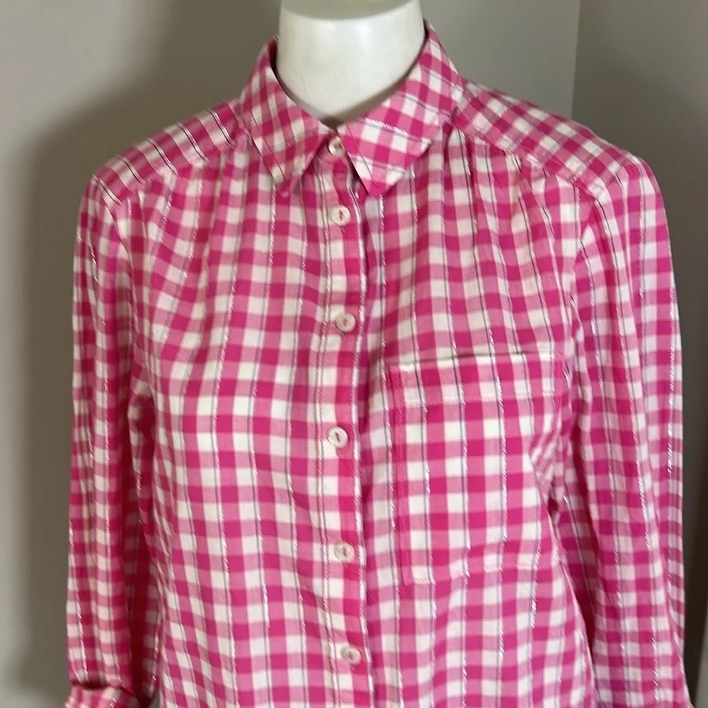 Anthropologie Pilcro Deb Gingham Button down Shirt Pink Blue Cotton Sz XS